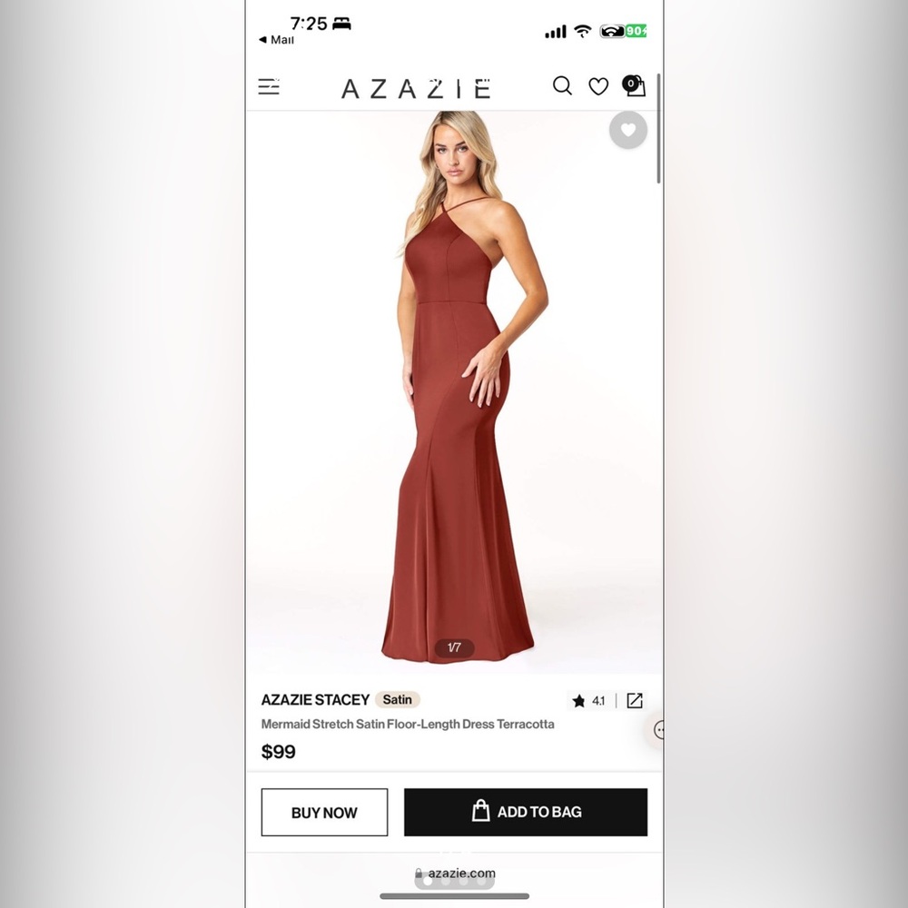 Azazie Stacey Stretch Satin Terracotta A2 (worn twice)